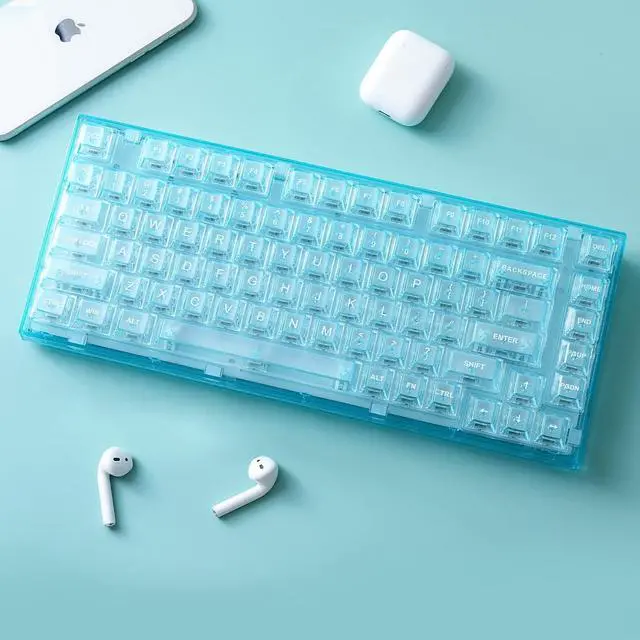 Alt view image 7 of 7 - 82 Key Wireless Hot Swappable Mechanical Gaming Keyboard with Transparent Keycaps,BT5.0/2.4G/USB-C, Gasket Mount Keyboard,for Windows/Mac (Crystal Ice Switch, Wireless-Light Blue)