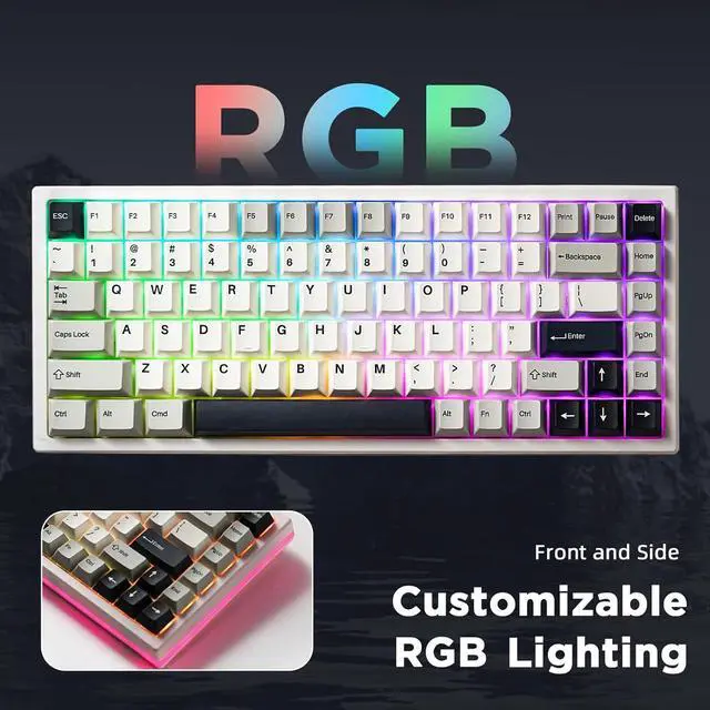 Alt view image 6 of 7 - 84 Keys 75% Gasket NKRO Hot Swappable 2.4Ghz/Bluetooth 5.0/USB-C Wireless Mechanical Gaming Keyboard, 5000mAh Battery, RGB Backlight for Win/Mac/Gamers(Gateron Red Switch, White)
