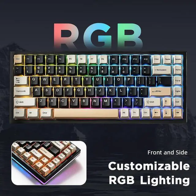 Alt view image 3 of 7 - 84 Keys 75% Gasket NKRO Hot Swappable 2.4Ghz/Bluetooth 5.0/USB-C Wireless Mechanical Gaming Keyboard, 5000mAh Battery, RGB Backlight for Win/Mac/Gamers(Gateron Yellow Switch, Black)