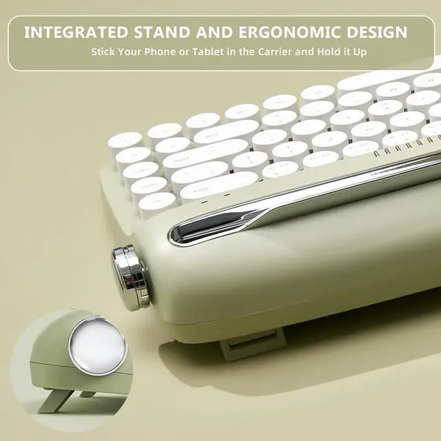 Alt view image 6 of 7 - 68 Keys Wireless Typewriter Keyboard, Retro Keyboard with Integrated Stand, USB-C/Bluetooth Keyboard with Cute Round Keycaps for Multi Device for Win/Mac - Sweet Mint
