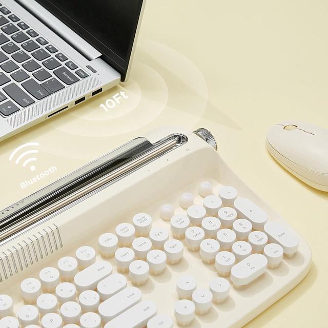 Alt view image 5 of 7 - 104 Keys Wireless Typewriter Keyboard, Retro Bluetooth Aesthetic Keyboard with Integrated Stand for Multi-Device - Ivory Butter