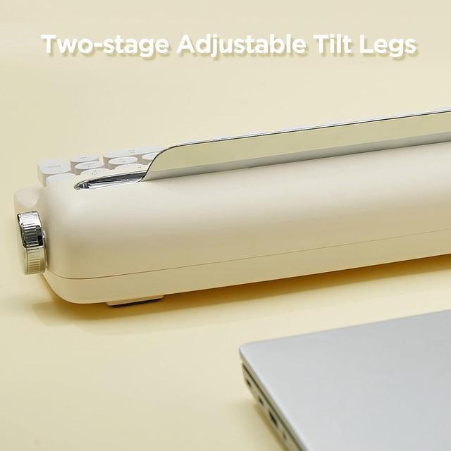 Alt view image 6 of 7 - 104 Keys Wireless Typewriter Keyboard, Retro Bluetooth Aesthetic Keyboard with Integrated Stand for Multi-Device - Ivory Butter