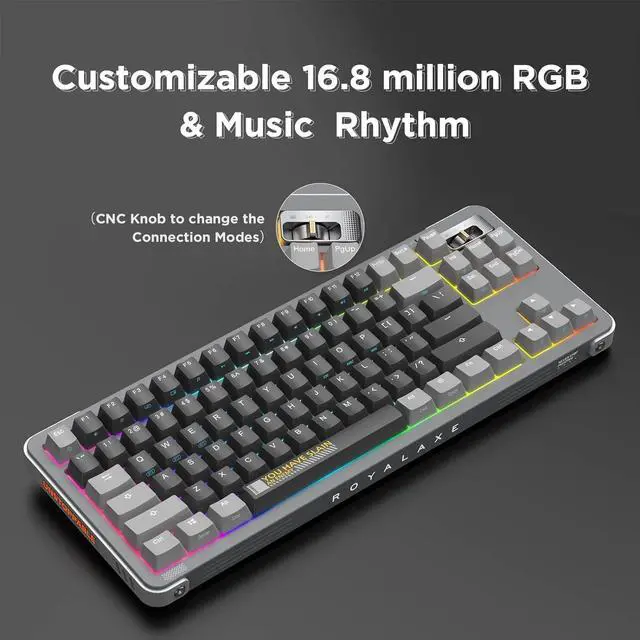 Alt view image 4 of 6 - 87 Keys TKL Hot Swappable Wireless Mechanical Keyboard with Metal Knob, RGB Backlight, Double Shot PBT Keycaps for Gamers/Mac/Win (TTC Speed Silver V2,Wanderer Black)