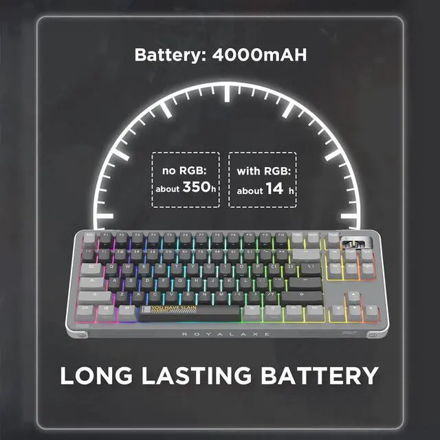 Alt view image 2 of 6 - 87 Keys TKL Hot Swappable Wireless Mechanical Keyboard with Metal Knob, RGB Backlight, Double Shot PBT Keycaps for Gamers/Mac/Win (TTC Speed Silver V2,Wanderer Black)