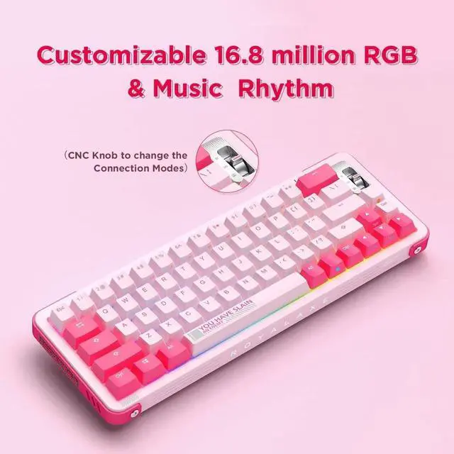 Alt view image 6 of 6 - 68 Keys 65% Hot Swappable Wireless Mechanical Keyboard with RGB Backlight, Double Shot PBT Keycaps for Gamers/Mac/Win (TTC Gold Pink V2, Pinkl)