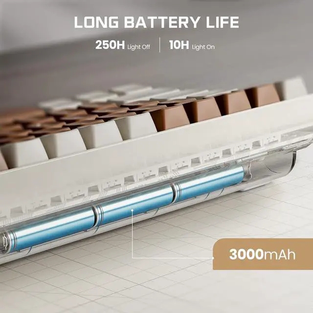 Alt view image 5 of 6 - 98 Keys Wireless Mechanical Keyboard, Hot Swappable Tri-mode Wired/2.4G Wireless/Bluetooth Keyboard with RGB Light for Windows & Mac, PBT Keycaps, TTC Gold Pink V2 Switch, Lava Brown