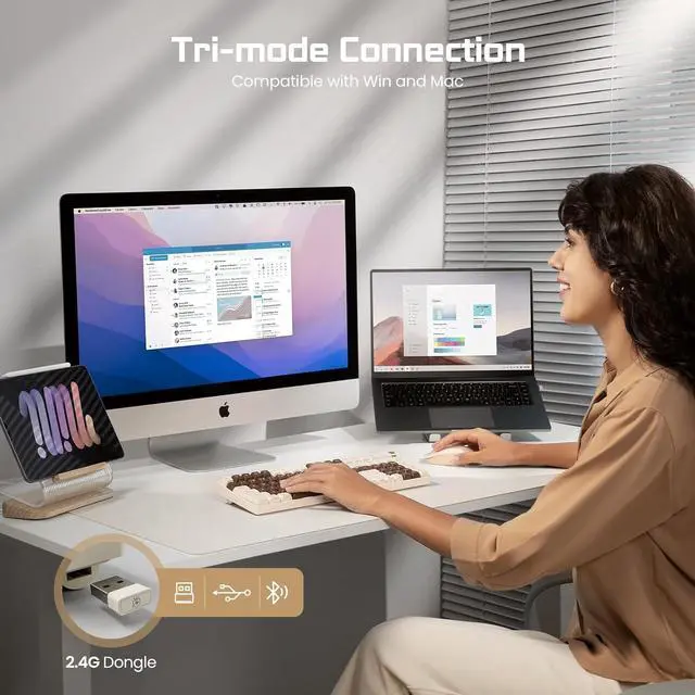 Alt view image 2 of 6 - 98 Keys Wireless Mechanical Keyboard, Hot Swappable Tri-mode Wired/2.4G Wireless/Bluetooth Keyboard with RGB Light for Windows & Mac, PBT Keycaps, TTC Gold Pink V2 Switch, Lava Brown