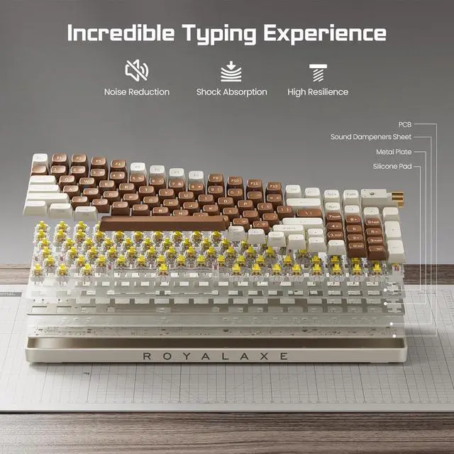 Alt view image 6 of 6 - 98 Keys Wireless Mechanical Keyboard, Hot Swappable Tri-mode Wired/2.4G Wireless/Bluetooth Keyboard with RGB Light for Windows & Mac, PBT Keycaps, TTC Gold Pink V2 Switch, Lava Brown