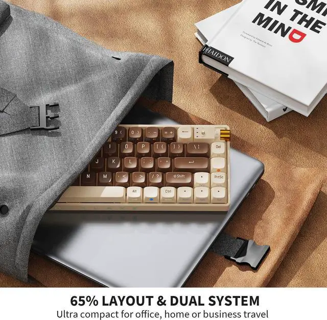 Alt view image 4 of 5 - 67 Keys TKL Mechanical Keyboard, Hot Swappable Wired/Bluetooth 5.0/2.4G Wireless Keyboard with RGB Light for Windows & Mac, PBT Keycaps, TTC Gold Pink V2 Switch, Lava Brown