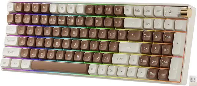 Main image of 98 Keys Wireless Mechanical Keyboard, Hot Swappable Tri-mode Wired/2.4G Wireless/Bluetooth Keyboard with RGB Light for Windows & Mac, PBT Keycaps, TTC Gold Pink V2 Switch, Lava Brown