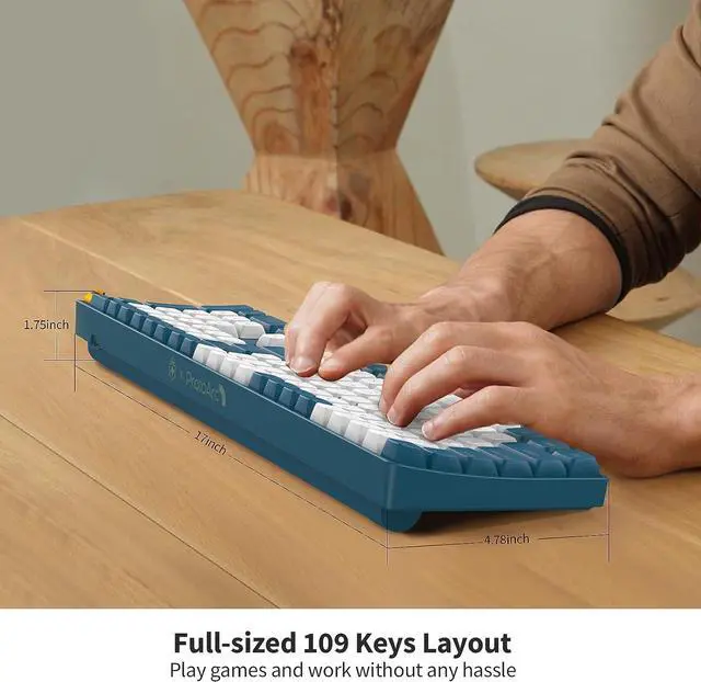 Alt view image 4 of 6 - 108 Keys Wireless Mechanical Keyboard, Hot-swappable Wired/Bluetooth 5.0/2.4G Wireless Keyboard with RGB Light for Windows & Mac, PBT Keycaps, TTC Gold Pink V2 Switch, Whale Blue