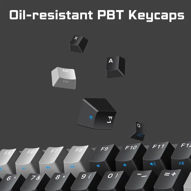 Alt view image 6 of 6 - 98 Keys Wireless RGB Mechanical Gaming Keyboard, Tri-Mode Wired/Bluetooth 5.0/2.4G Wireless Keyboard with Coiled Aviator Cable, PBT Keycaps, TTC Gold Pink V2 Switch, Heavy Keyboard - Wanderer Gray