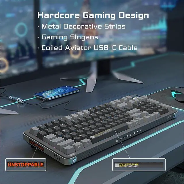 Alt view image 2 of 6 - 98 Keys Wireless RGB Mechanical Gaming Keyboard, Tri-Mode Wired/Bluetooth 5.0/2.4G Wireless Keyboard with Coiled Aviator Cable, PBT Keycaps, TTC Gold Pink V2 Switch, Heavy Keyboard - Wanderer Gray