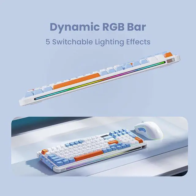 Alt view image 4 of 7 - 98 Keys Wireless Mechanical Keyboard, Hot-swappable Wired/Bluetooth 5.0/2.4G Wireless Keyboard with RGB Backlit for Windows & Mac, PBT Keycaps, TTC The Heart of a Giant Switch , Navy White