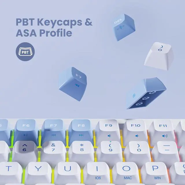 Alt view image 6 of 7 - 98 Keys Wireless Mechanical Keyboard, Hot-swappable Wired/Bluetooth 5.0/2.4G Wireless Keyboard with RGB Backlit for Windows & Mac, PBT Keycaps, TTC The Heart of a Giant Switch , Navy White