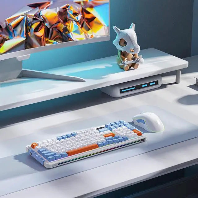 Alt view image 7 of 7 - 98 Keys Wireless Mechanical Keyboard, Hot-swappable Wired/Bluetooth 5.0/2.4G Wireless Keyboard with RGB Backlit for Windows & Mac, PBT Keycaps, TTC The Heart of a Giant Switch , Navy White