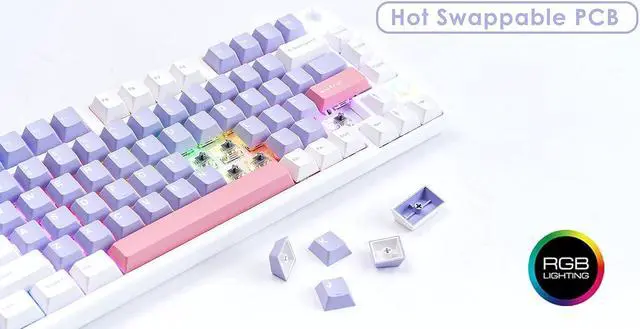 Alt view image 4 of 6 - 80 Keys 75% Mechanical Keyboard, RGB Backlit Hotswap Wireless Keyboard Support Bluetooth, 2.4G and Wire Connection, Mechanical Gaming Keyboard with Cherry MX Blue Switches, PBT Keycaps and Volume Knob