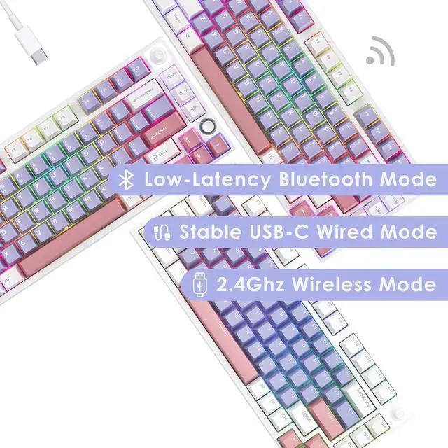 Alt view image 3 of 6 - 80 Keys 75% Mechanical Keyboard, RGB Backlit Hotswap Wireless Keyboard Support Bluetooth, 2.4G and Wire Connection, Mechanical Gaming Keyboard with Cherry MX Blue Switches, PBT Keycaps and Volume Knob