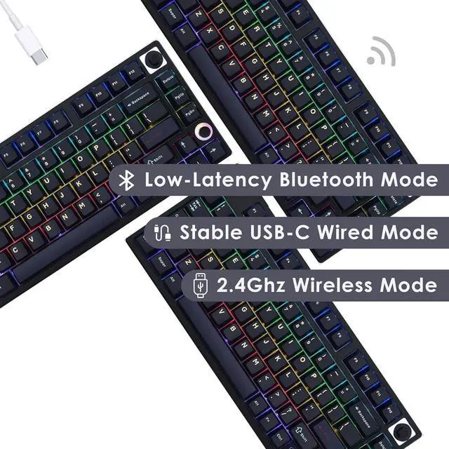 Alt view image 3 of 4 - 80 Keys 75% Mechanical Keyboard, RGB Backlit Hotswap Wireless Keyboard Support Bluetooth/2.4G/Wire Connection, Gaming Keyboard with Cherry MX Silent Red Switches, PBT Keycaps and Volume Knob
