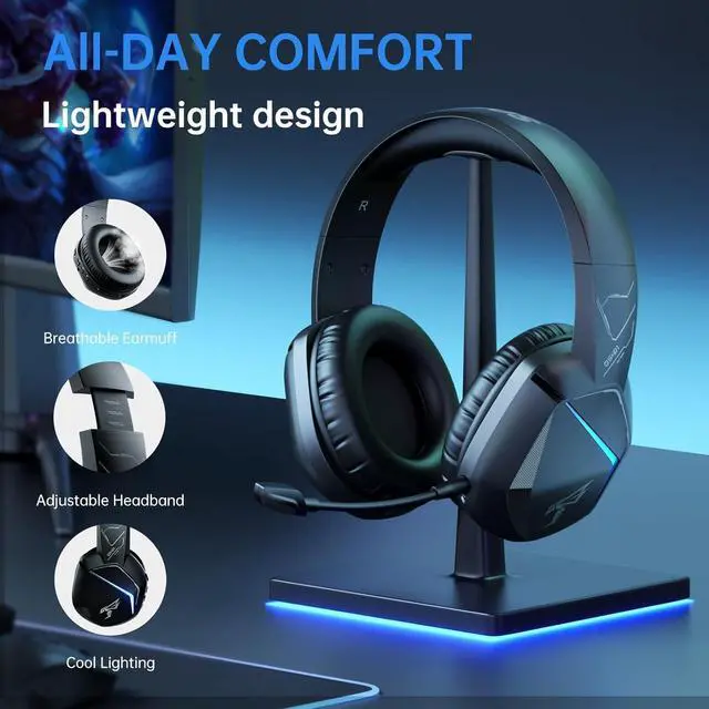 Alt view image 6 of 7 - SOMIC Wireless Gaming Headset with Microphone, Bluetooth 5.2 Wireless Headphone Low Latency with 45Hrs Battery, Stereo Sound for PC, PS4, PS5, Switch, Smartphone (For Xbox only work in wired)