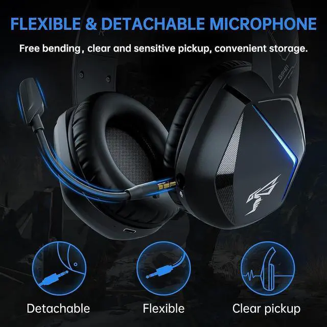 Alt view image 5 of 7 - SOMIC Wireless Gaming Headset with Microphone, Bluetooth 5.2 Wireless Headphone Low Latency with 45Hrs Battery, Stereo Sound for PC, PS4, PS5, Switch, Smartphone (For Xbox only work in wired)