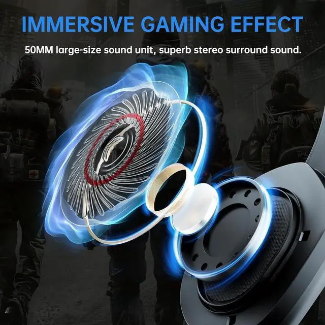 Alt view image 3 of 7 - SOMIC Wireless Gaming Headset with Microphone, Bluetooth 5.2 Wireless Headphone Low Latency with 45Hrs Battery, Stereo Sound for PC, PS4, PS5, Switch, Smartphone (For Xbox only work in wired)