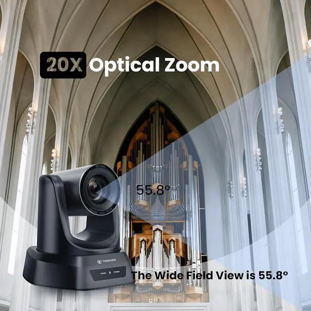 Alt view image 2 of 7 - HDMI PTZ Camera 20X Optical Zoom, Church Live Streaming USB 1080P 60fps Camera for Worship Services Online Conference, Works with Zoom, Skype OBS Easy to Set Up