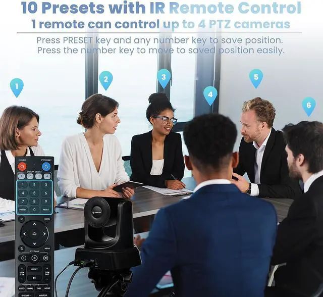 Alt view image 5 of 7 - HDMI/USB PTZ Camera 10X Optical Zoom 60fps 1080P Video Conference Camera for Church Worship Live Streaming Meeting Online Learn with Zoom Skype OBS and More