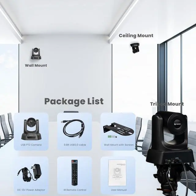 Alt view image 7 of 7 - 3X Optical Zoom PTZ Camera 1080P 60fps USB 3.0 114-Degree Wide-Angle for Video Conference Business Meeting Live Streaming Online Learn with Zoom Skype Teams OBS and More