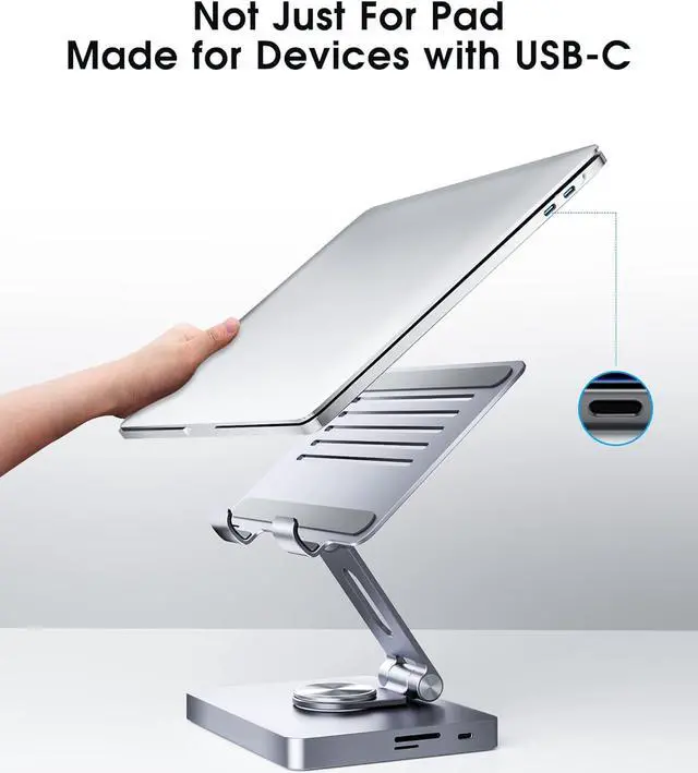 Alt view image 5 of 7 - iPad Stand, Laptop Docking Station, 8 in 1 iPad USB C Hub, Type-C Tablet Stand with HDMI, 3.5mm Jack, LAN, 100W PD Charging, 2*USB 3.0, SD/TF Card Reader, for iPad Pro, MacBook Pro