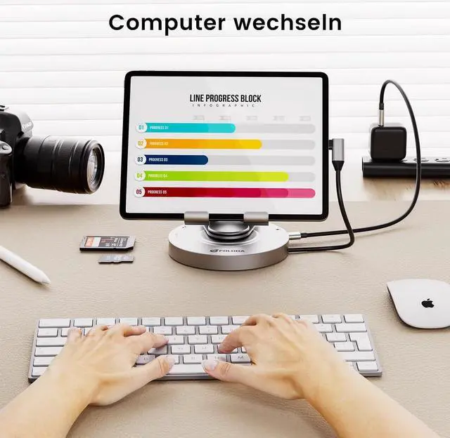 Alt view image 7 of 7 - USB C Hub for Ipad Pro Docking Station, 8-in-1 Rotatable Folding Type-C Tablet Stand with 4k HDMI, USB C 3.0 Data Port, 2*USB A 3.0, 100W PD Charging, 3.5mm Aux for Ipad Pro/Phone 15/Galaxy Tab