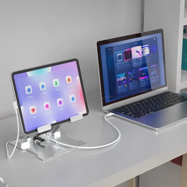 Alt view image 5 of 7 - iPad Stand with USB/USB C Hub,Tablet Stand Adjustable Eye-Level iPad Pro Desktop Holder with USB 3.0,USB 2.0,USB-C 2.0,USB-PD,Docking Station for iPad Pro,iPad Air,MacBook Pro Air,Up to 13.5''