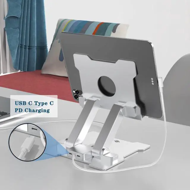 Alt view image 3 of 7 - iPad Stand with USB/USB C Hub,Tablet Stand Adjustable Eye-Level iPad Pro Desktop Holder with USB 3.0,USB 2.0,USB-C 2.0,USB-PD,Docking Station for iPad Pro,iPad Air,MacBook Pro Air,Up to 13.5''