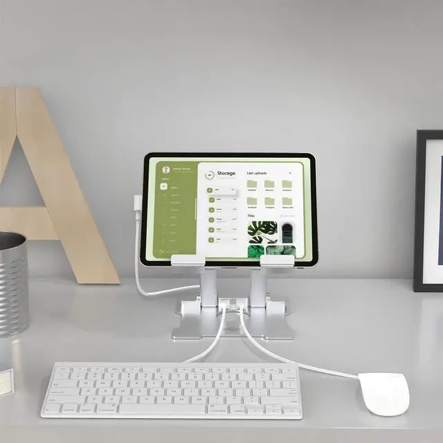 Alt view image 4 of 7 - iPad Stand with USB/USB C Hub,Tablet Stand Adjustable Eye-Level iPad Pro Desktop Holder with USB 3.0,USB 2.0,USB-C 2.0,USB-PD,Docking Station for iPad Pro,iPad Air,MacBook Pro Air,Up to 13.5''