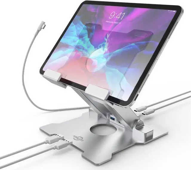 Main image of iPad Stand with USB/USB C Hub,Tablet Stand Adjustable Eye-Level iPad Pro Desktop Holder with USB 3.0,USB 2.0,USB-C 2.0,USB-PD,Docking Station for iPad Pro,iPad Air,MacBook Pro Air,Up to 13.5''