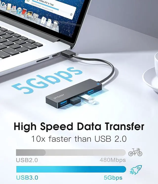 Alt view image 3 of 7 - USB Hub,USB Splitter for Laptop,Multiport USB 3.0 Hub,Multi USB Port Expander,Fast Data Transfer 4 Port USB Hub Compatible with Windows PC, Mac, Printer, Mobile HDD - 0.8ft