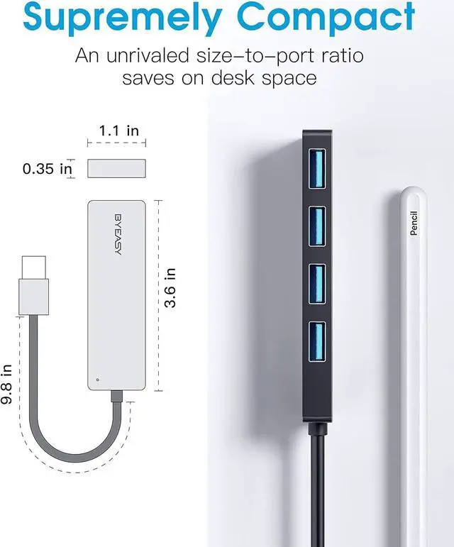 Alt view image 4 of 7 - USB Hub,USB Splitter for Laptop,Multiport USB 3.0 Hub,Multi USB Port Expander,Fast Data Transfer 4 Port USB Hub Compatible with Windows PC, Mac, Printer, Mobile HDD - 0.8ft