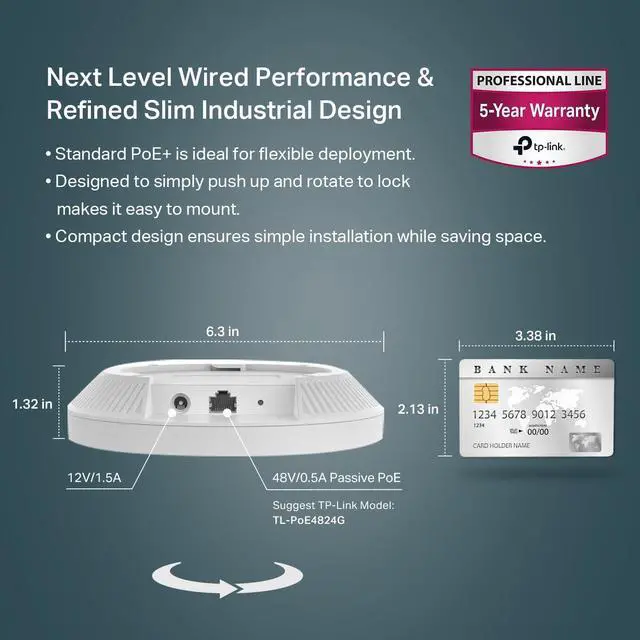 Alt view image 3 of 7 - TP-Link EAP650 Ultra-Slim Wireless Access Point | Omada True WiFi 6 AX3000 | DC Adapter Included | Mesh, Seamless Roaming, WPA3, MU-MIMO | Remote & App Control | PoE+ Powered | Multi Control Options