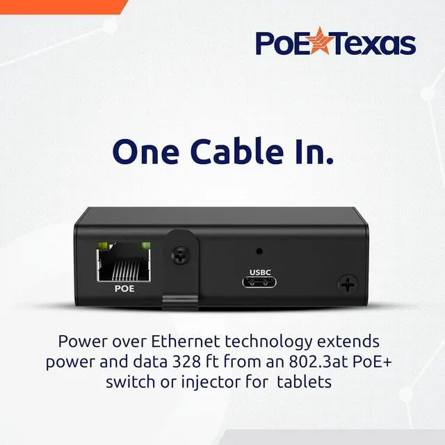 Alt view image 2 of 7 - Gigabit PoE+ (802.3at) to USB-C 3.0 Power + Data Delivery w/ 25 Watt Output - Power over Ethernet Active PoE Adapter to USB-C for iPad Pro 12.9, Surface Go, Galaxy Tab for POS, Kiosks & More