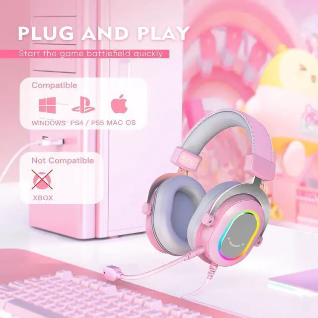 Alt view image 6 of 7 - FIFINE Gaming Headset for PC-Wired Headphones with Microphone-7.1 Surround Sound Computer USB Headset for Laptop, Streaming Headphones on PS4/PS5, with EQ Mode, RGB, Soft Ear Pads - AmpliGame H6 Pink