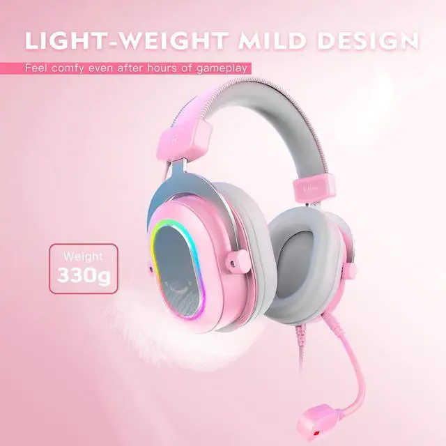 Alt view image 4 of 7 - FIFINE Gaming Headset for PC-Wired Headphones with Microphone-7.1 Surround Sound Computer USB Headset for Laptop, Streaming Headphones on PS4/PS5, with EQ Mode, RGB, Soft Ear Pads - AmpliGame H6 Pink