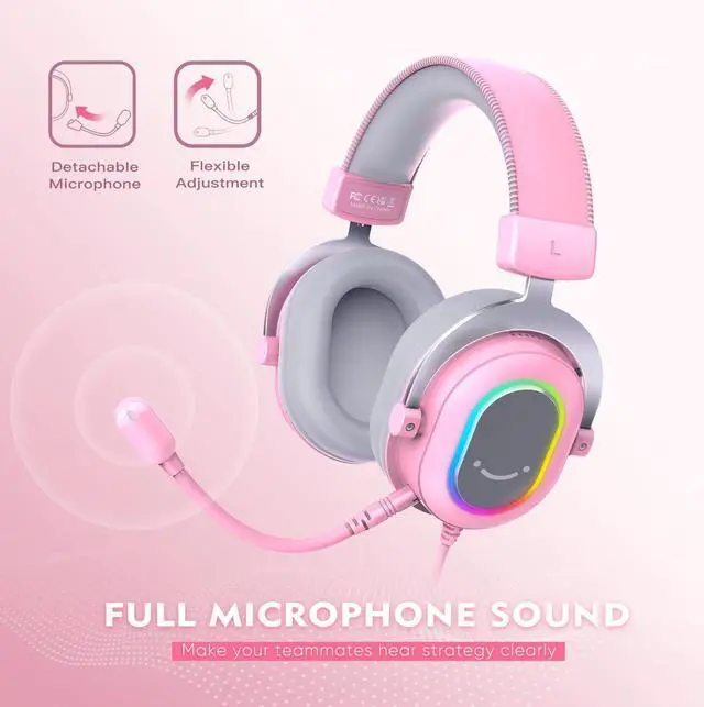 Alt view image 5 of 7 - FIFINE Gaming Headset for PC-Wired Headphones with Microphone-7.1 Surround Sound Computer USB Headset for Laptop, Streaming Headphones on PS4/PS5, with EQ Mode, RGB, Soft Ear Pads - AmpliGame H6 Pink