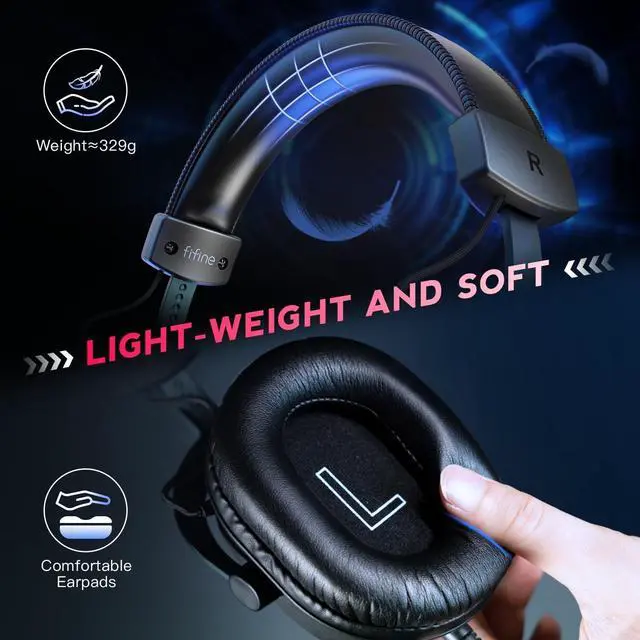 Alt view image 4 of 7 - PC Gaming Headset, USB Headset with 7.1 Surround Sound, Detachable Microphone, Control Box, 3.5mm Headphones Jack, Over-Ear Wired Headset for PS5/PS4/Xbox/Switch, Black-AmpliGame