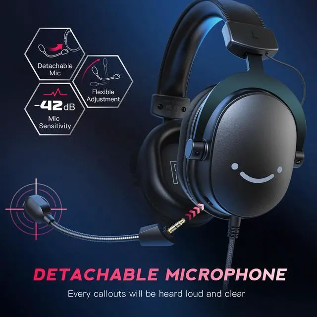 Alt view image 5 of 7 - PC Gaming Headset, USB Headset with 7.1 Surround Sound, Detachable Microphone, Control Box, 3.5mm Headphones Jack, Over-Ear Wired Headset for PS5/PS4/Xbox/Switch, Black-AmpliGame