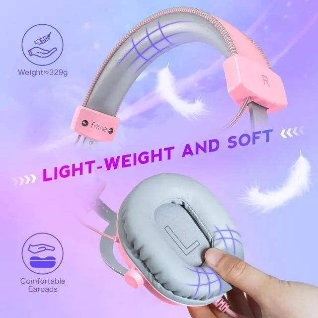 Alt view image 4 of 7 - PC Gaming Headset, USB Headset with 7.1 Surround Sound, Detachable Microphone, Control Box, 3.5mm Headphones Jack, Over-Ear Wired Headset for PS5/PS4/Xbox/Switch, Pink-AmpliGame
