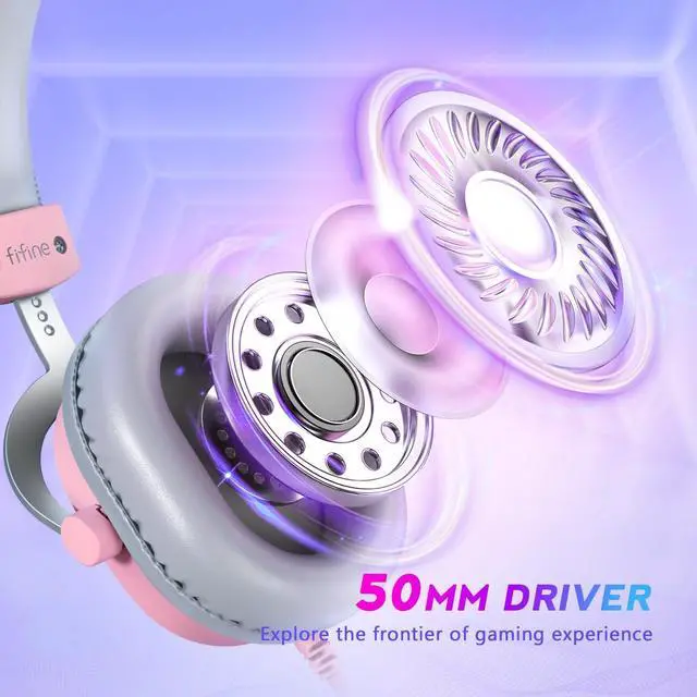 Alt view image 7 of 7 - PC Gaming Headset, USB Headset with 7.1 Surround Sound, Detachable Microphone, Control Box, 3.5mm Headphones Jack, Over-Ear Wired Headset for PS5/PS4/Xbox/Switch, Pink-AmpliGame