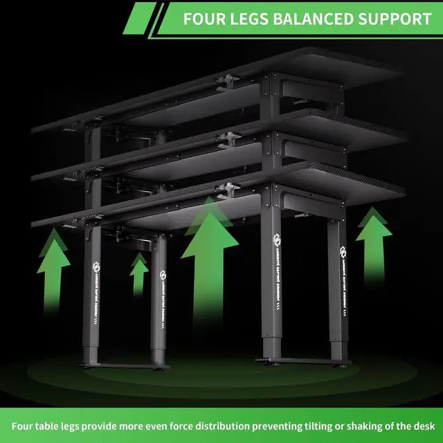 Alt view image 4 of 7 - Electric Height Adjustable Standing Desk, 71" x 31.5" Inch 4-Leg Ergonomic Sit to Stand Desk for Home Office, Powerful Dual Motor Work Desk with Locking Wheels, Carbon Fiber Textured Black