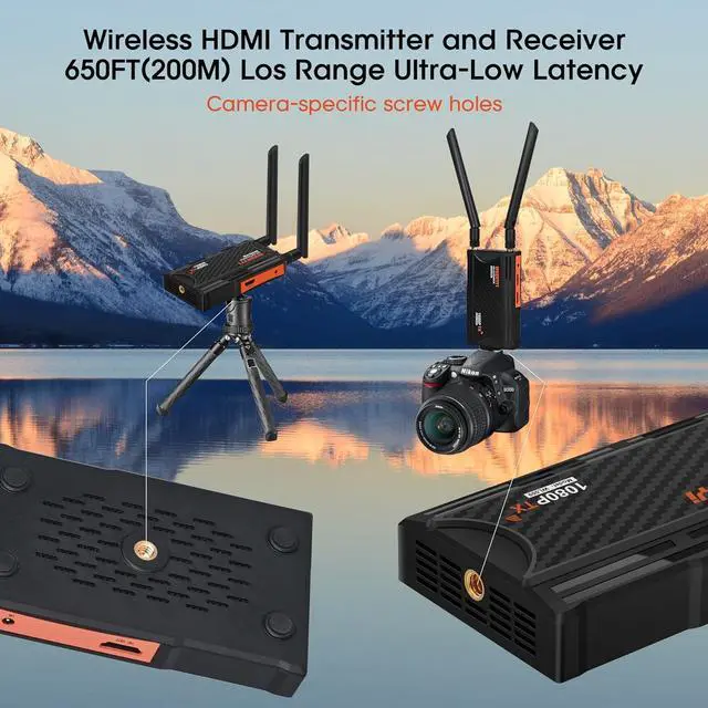 Alt view image 4 of 7 - Wireless HDMI Transmitter and Receiver, Wireless HDMI Extender Kit with Loop-Out, IR Support, 2.4/5.8GHz 1080P Full HD 656ft/200M, for DSLR Camera Projector Laptop Church Home Office
