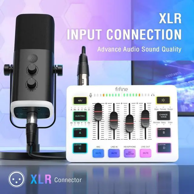 Alt view image 2 of 7 - FIFINE Audio Mixer, Gaming Streaming PC Mixer with Slider Fader, XLR Microphone Interface, Monitoring, for Video/Game Voice/Podcast Recording-AmpliGame