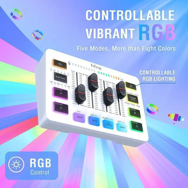 Alt view image 6 of 7 - FIFINE Audio Mixer, Gaming Streaming PC Mixer with Slider Fader, XLR Microphone Interface, Monitoring, for Video/Game Voice/Podcast Recording-AmpliGame